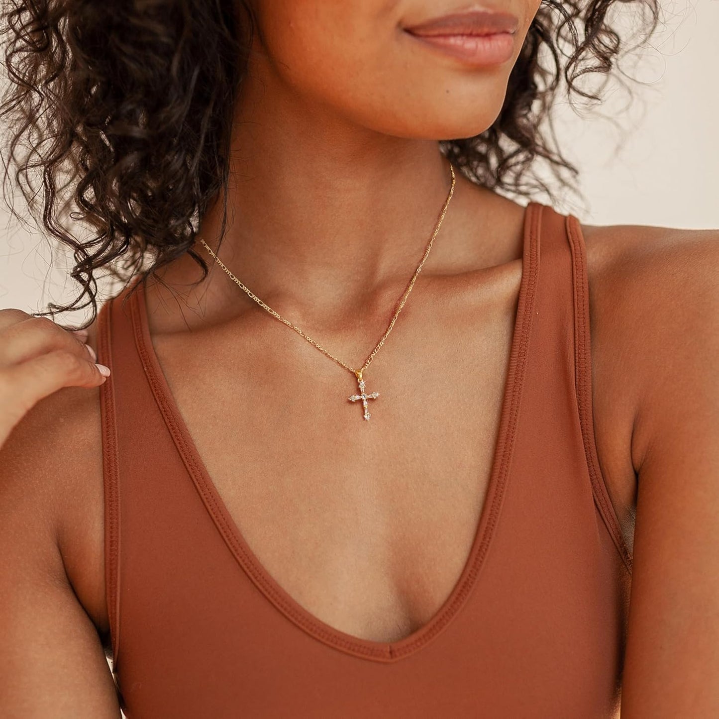 14K Gold Plated Double Cross Necklace