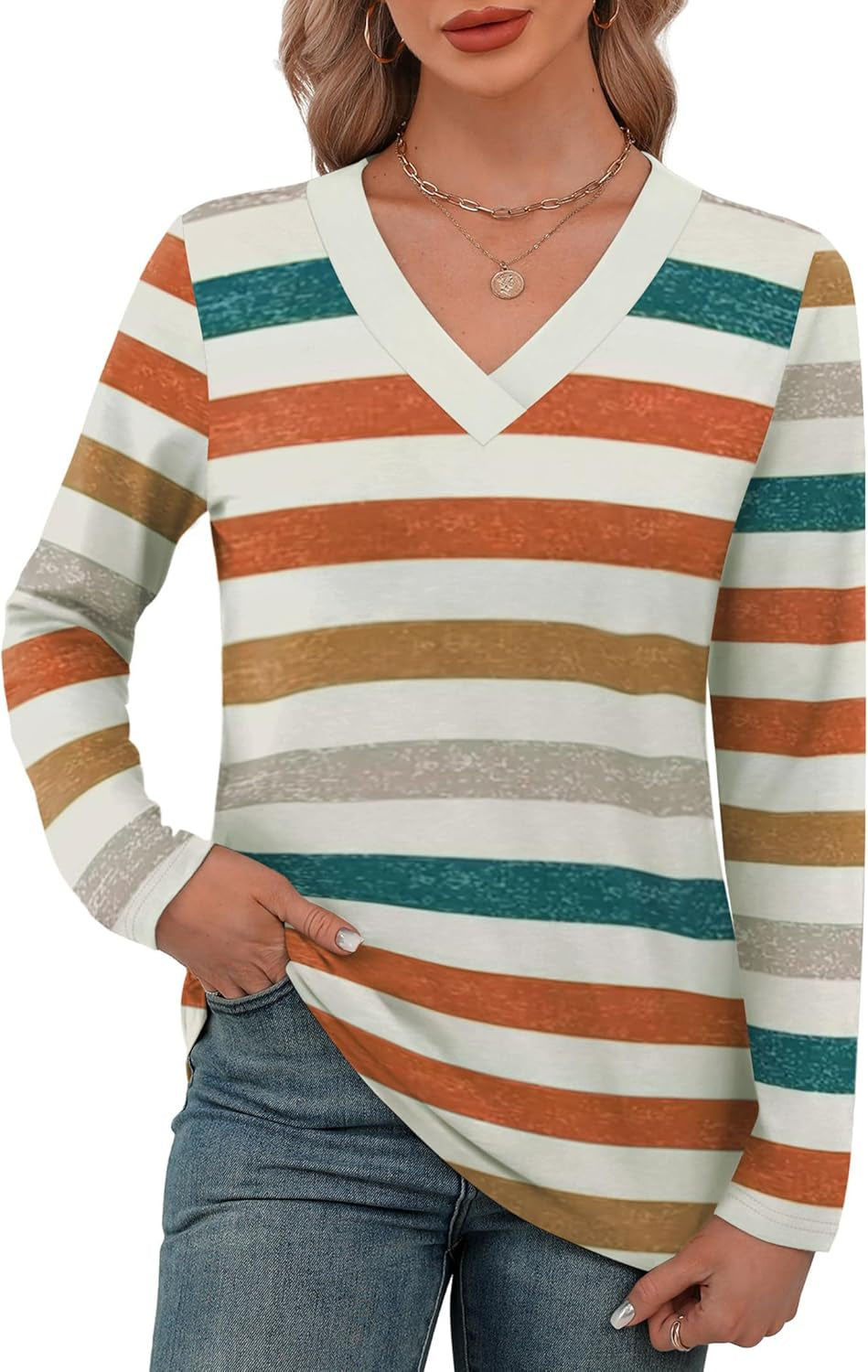 Women’s V-Neck Long Sleeve Tunic Top