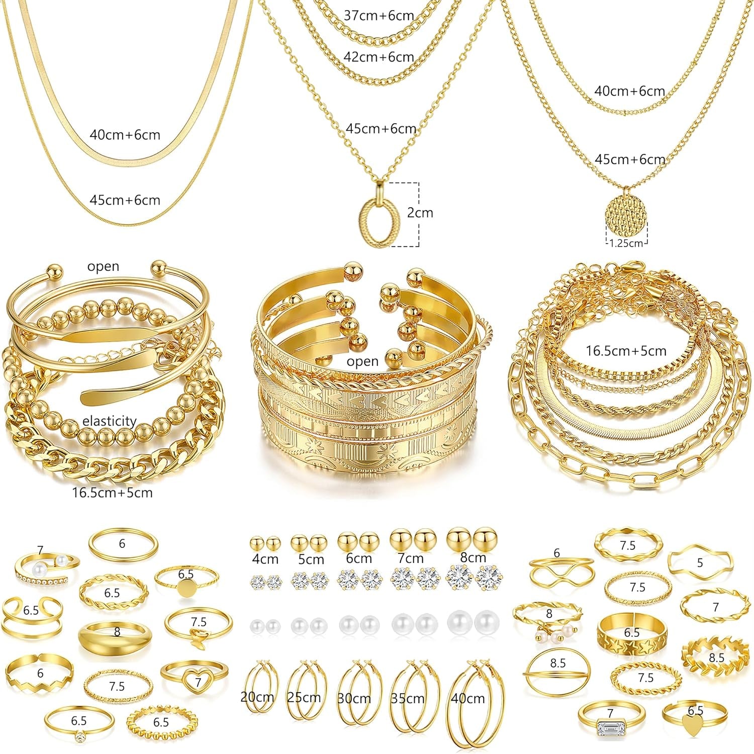 68Pcs Gold Jewelry Set for Women