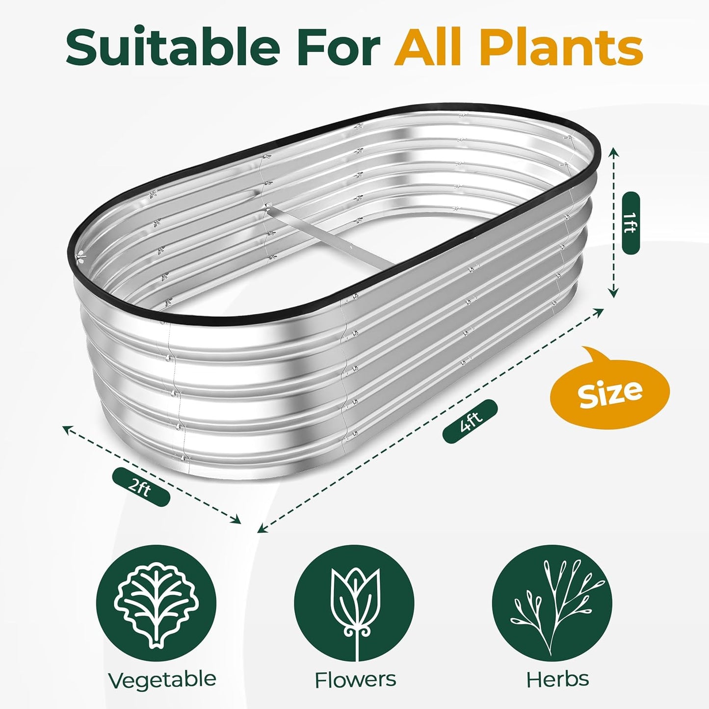 Galvanized Raised Garden 4x2x1Ft Silver