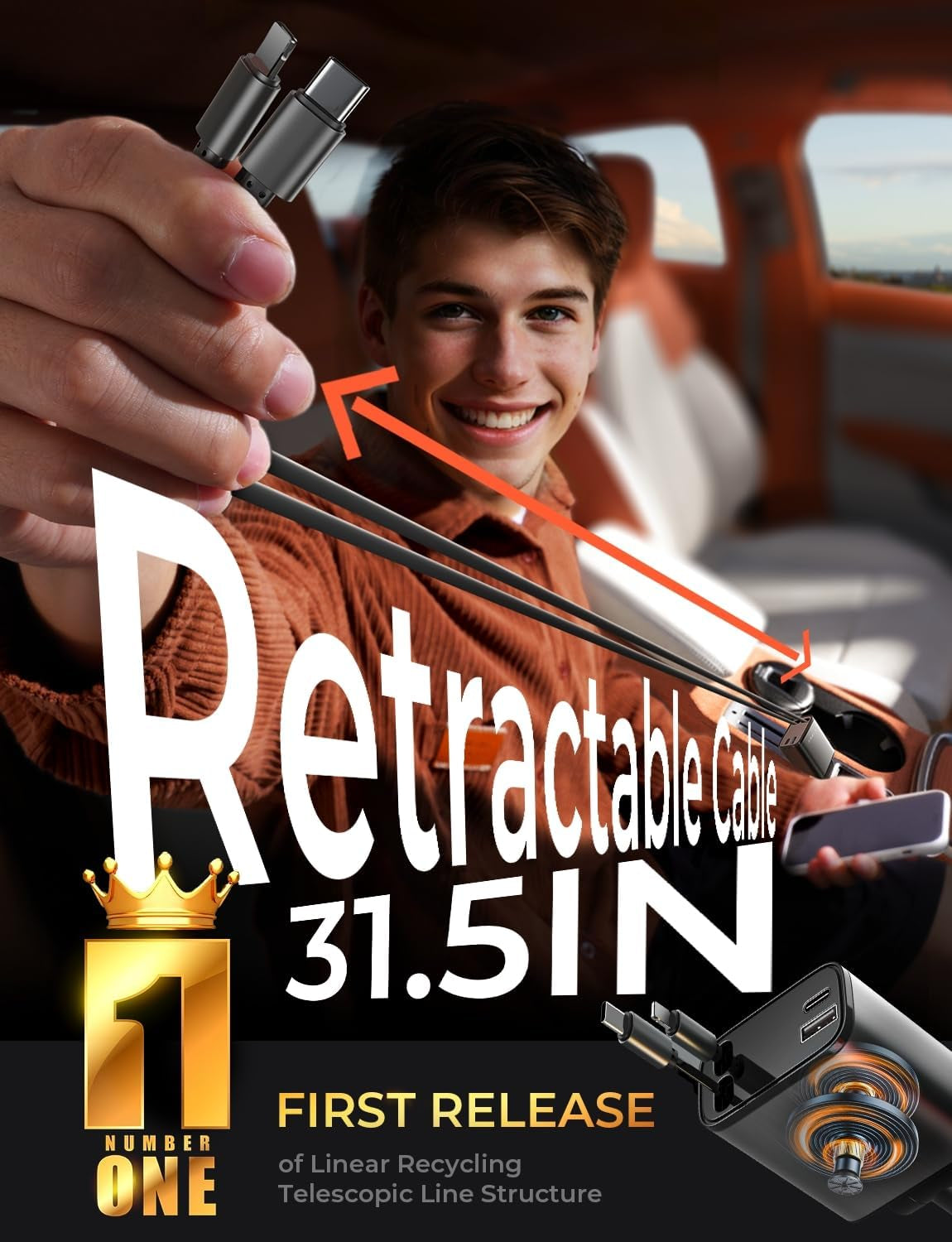 Retractable 69W USB-C Car Charger iPhone