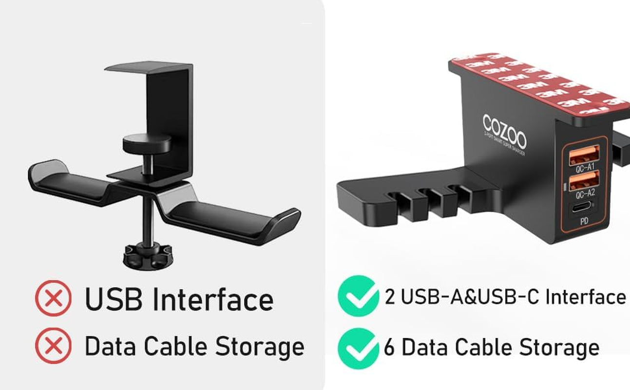 Under Desk Headphone Stand w/ USB Hub