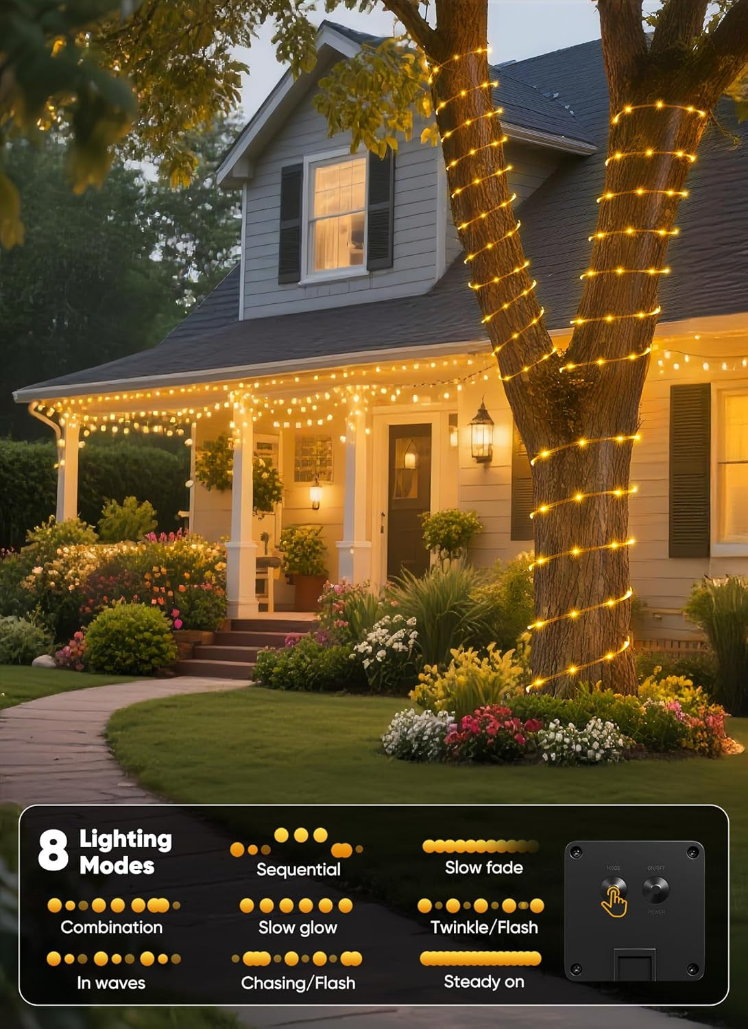 39FT Solar Rope Lights 100LED Warm White