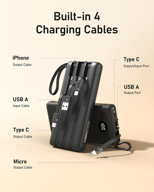 10000mAh Portable Charger w/ Built-In