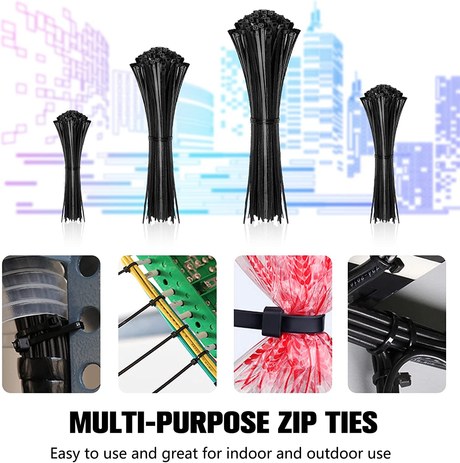 400 Pack Black Nylon Cable Zip Ties Set