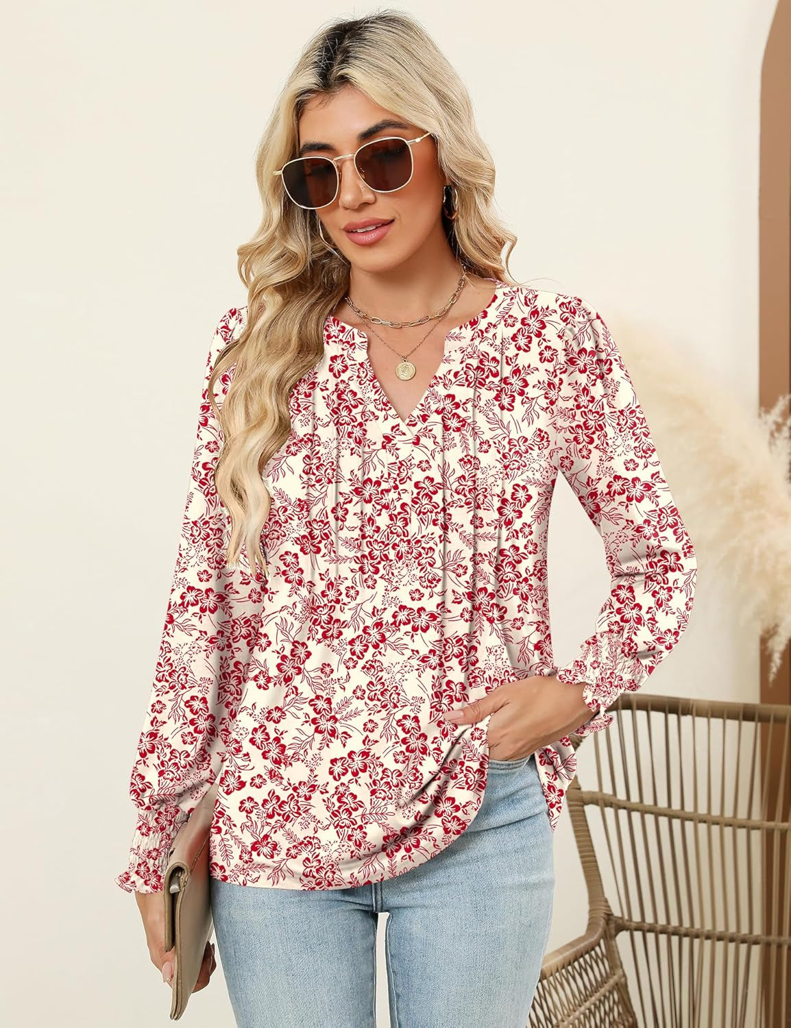 Womens Tops Dressy Casual Pleated Ruffle