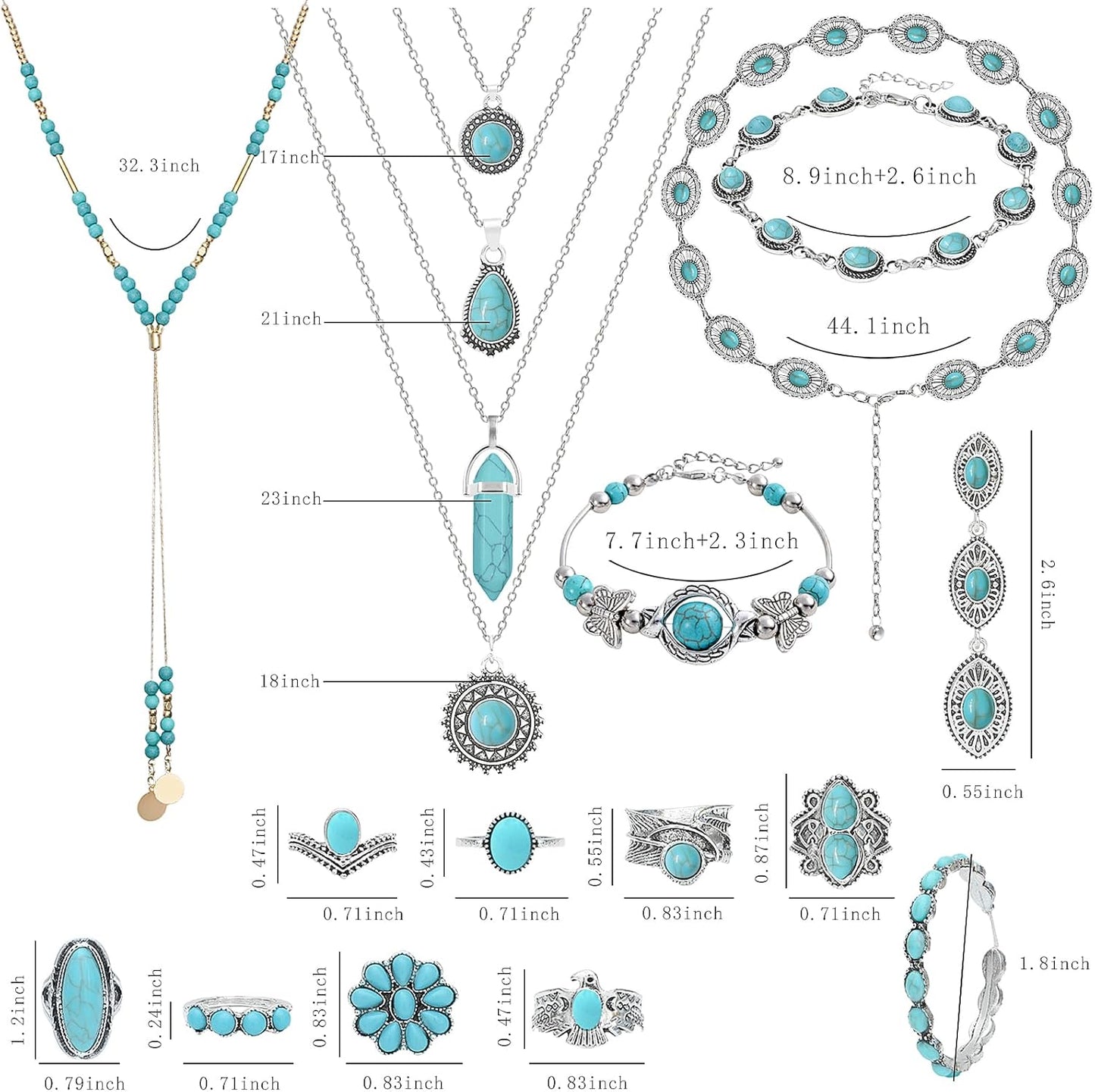 20Pcs Silver Bohemian Turquoise Jewelry