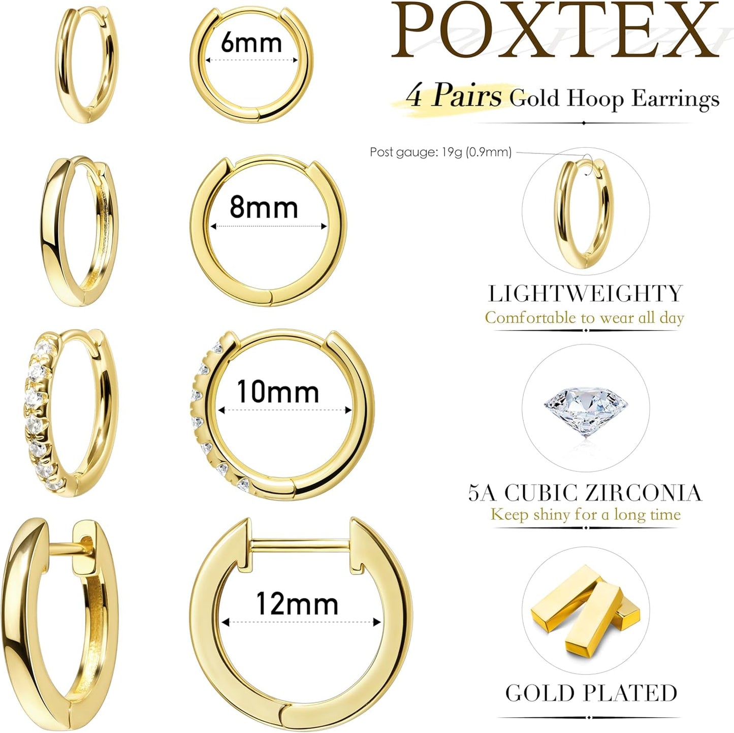 Small Gold Huggie Earrings Set Women Men