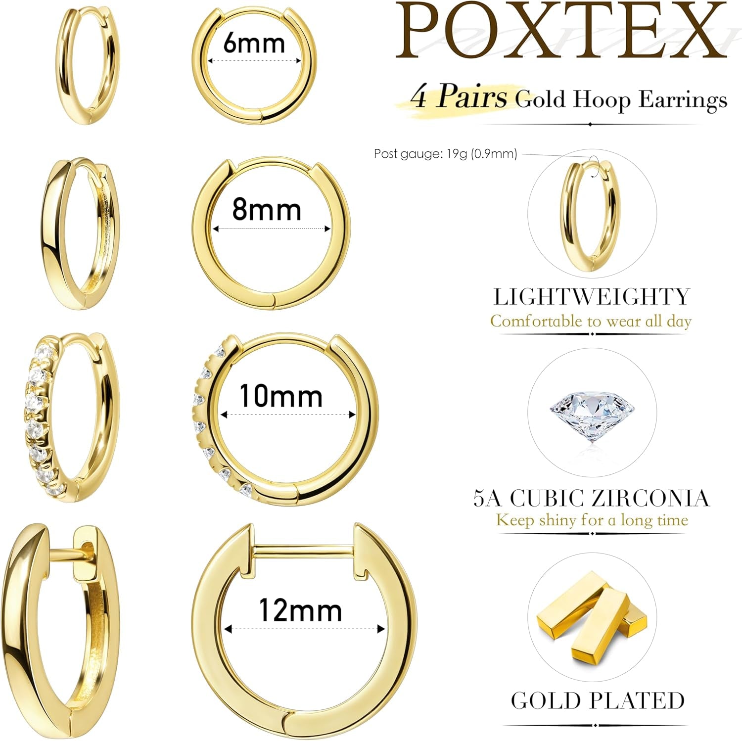 Small Gold Huggie Earrings Set Women Men
