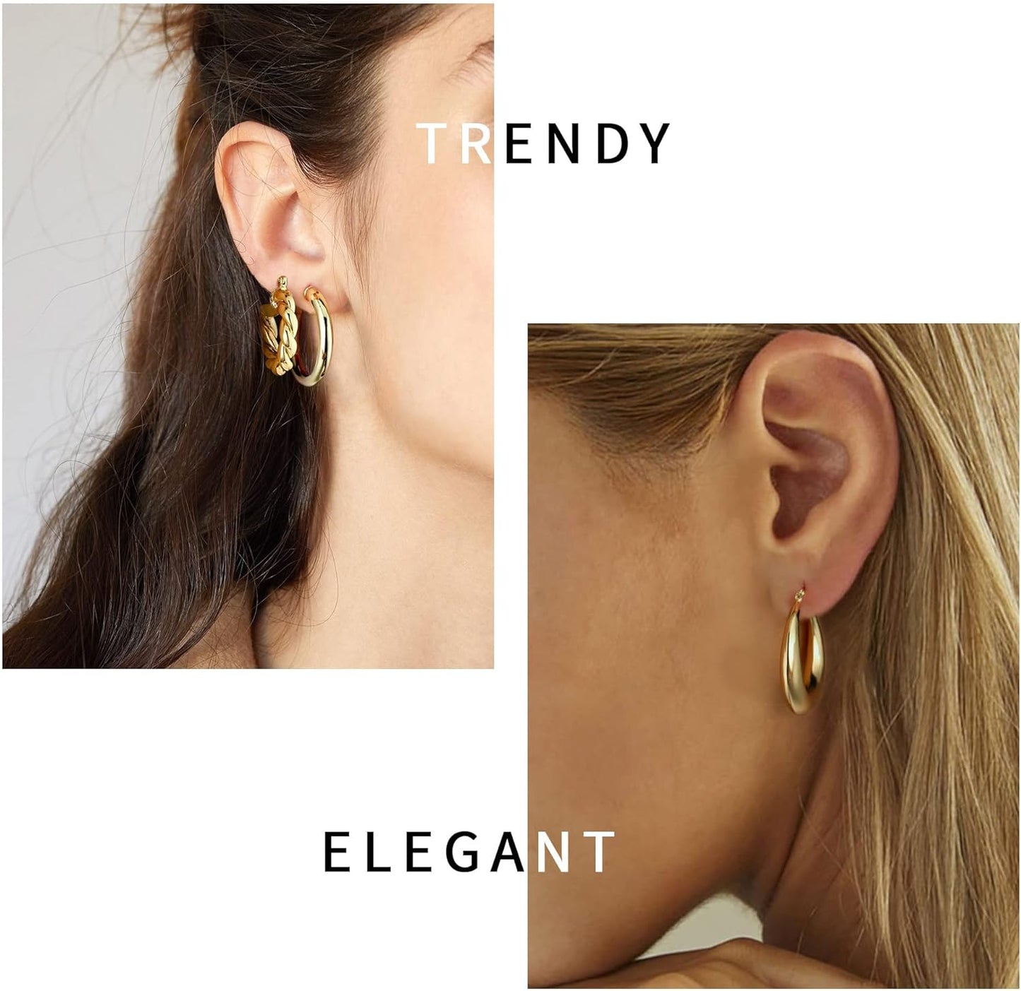 9 Pairs 14K Gold Plated Hoop Earrings