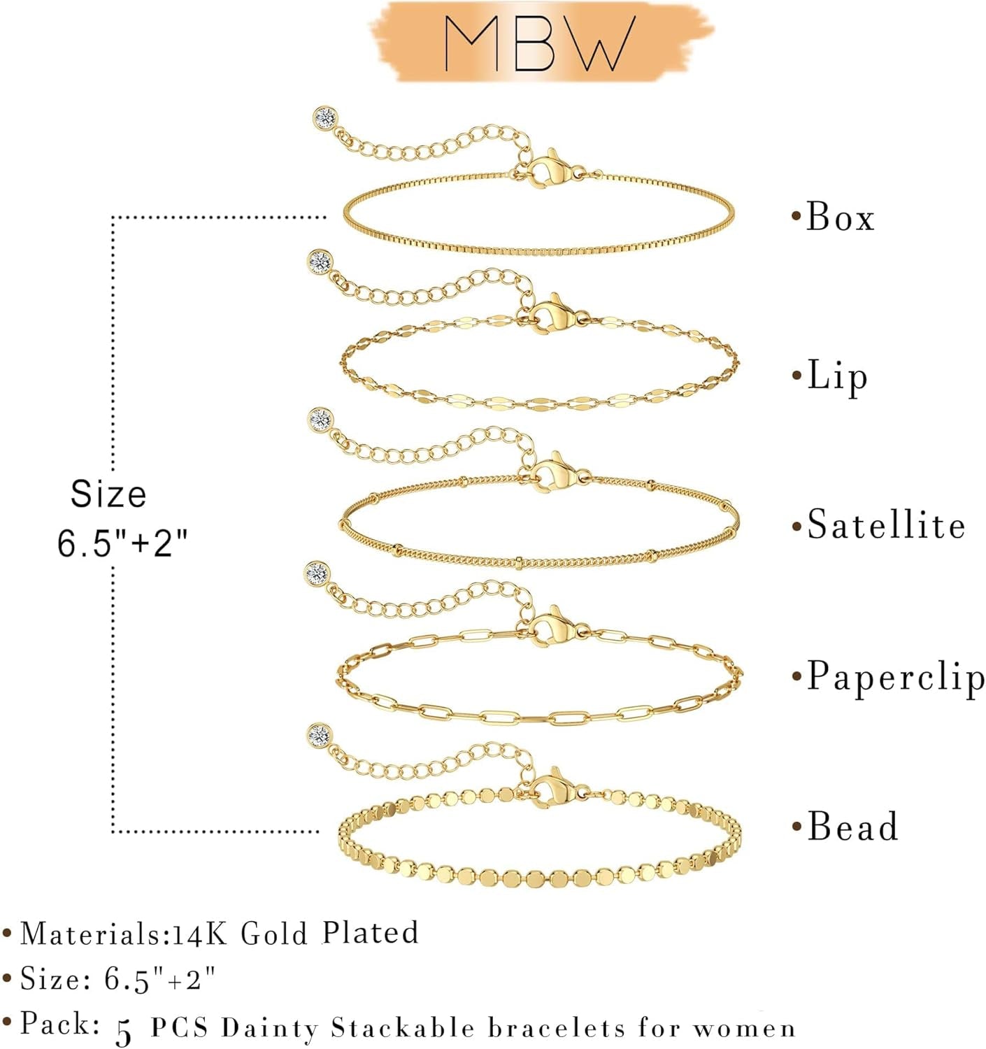 14K Gold Plated Beaded Chain Bracelet