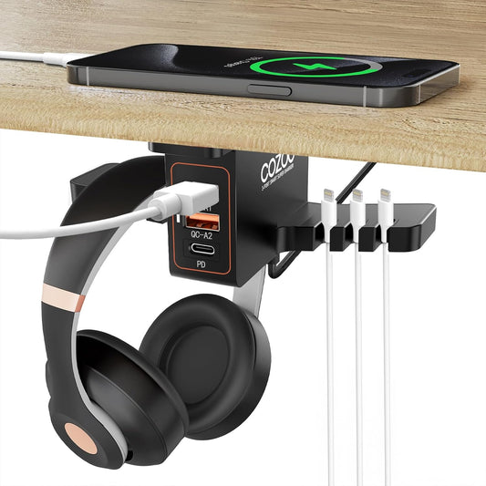 Under Desk Headphone Stand w/ USB Hub