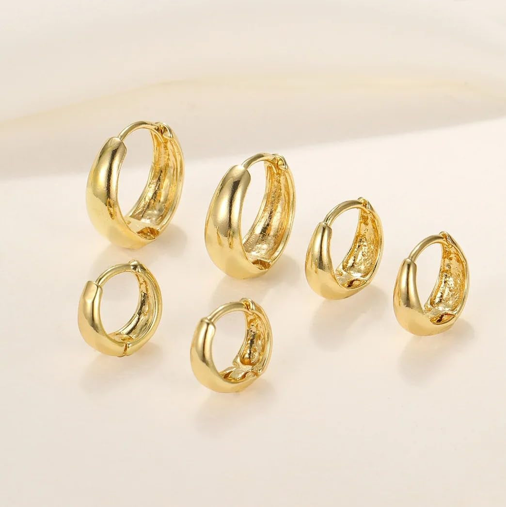 3Pairs Gold Hoop Earrings Set for Women