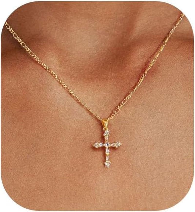 14K Gold Plated Double Cross Necklace