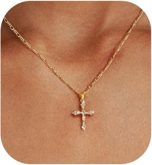 14K Gold Plated Double Cross Necklace