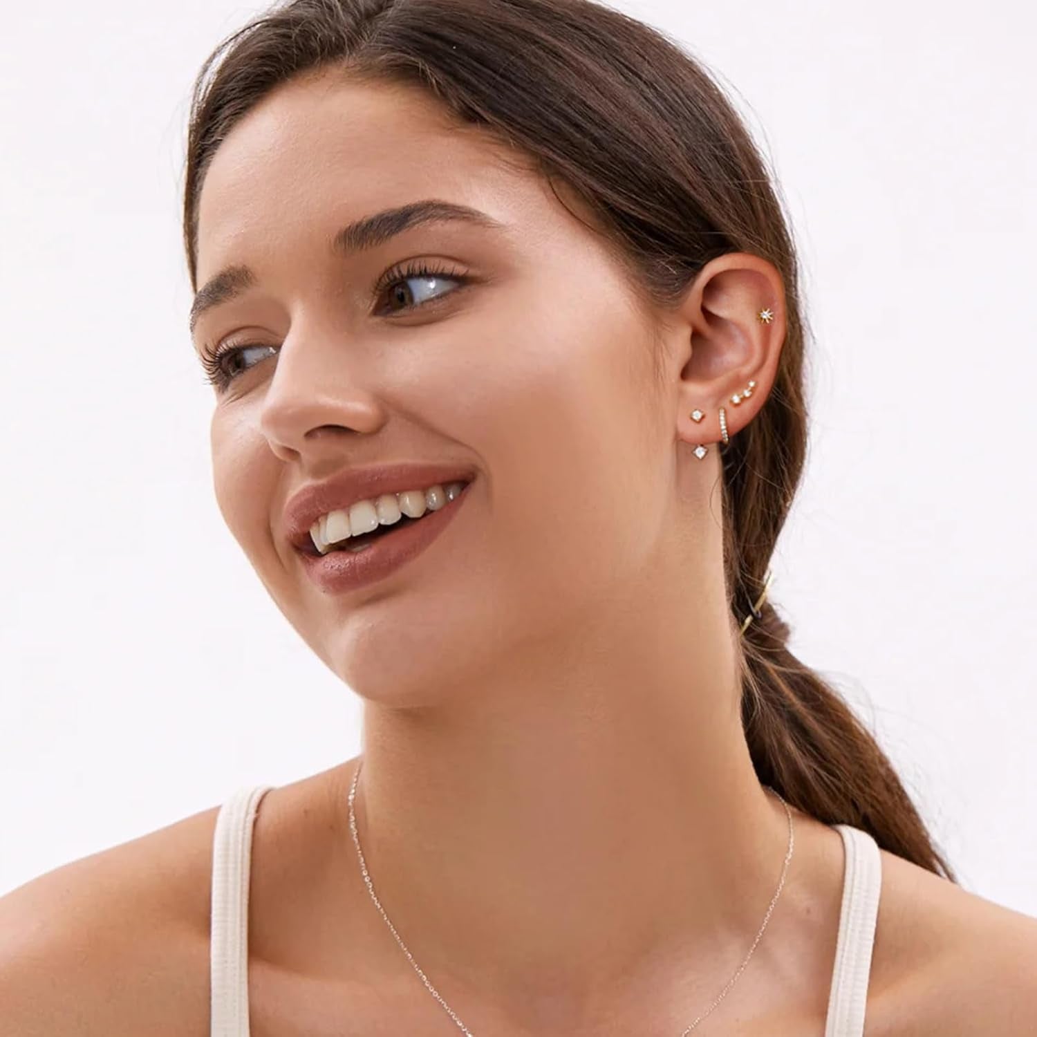 6 Pairs 14K Gold Plated Stud Earrings