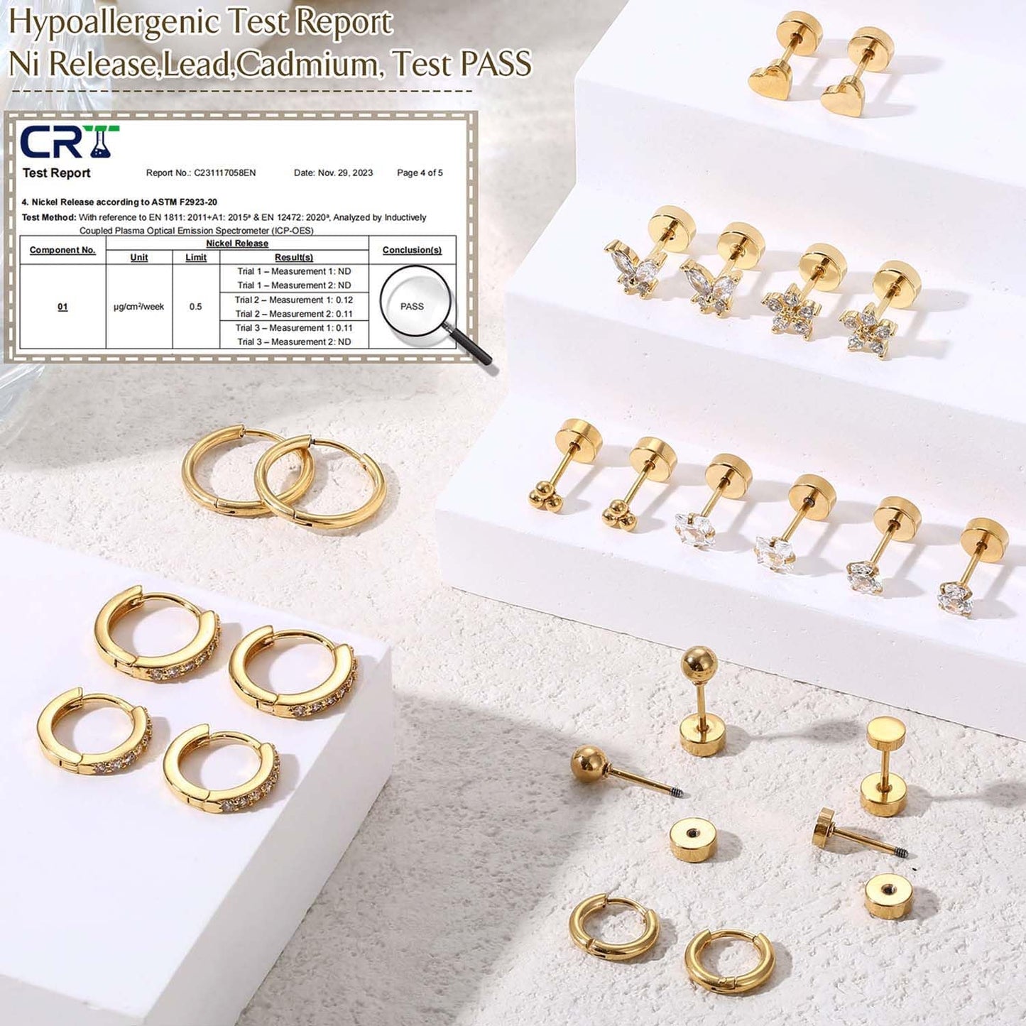 14K Gold Plated Hypoallergenic Flat Back