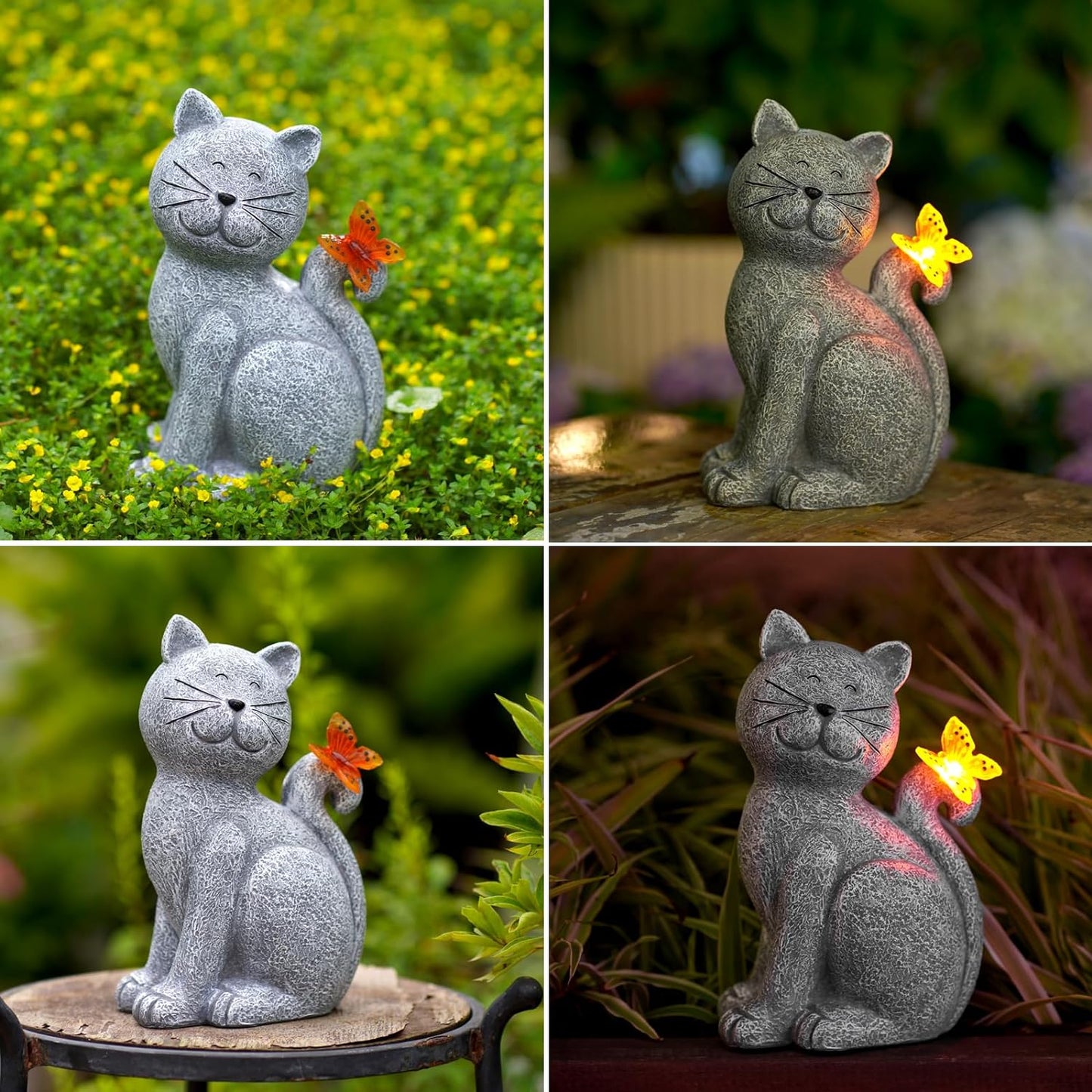 Cat Garden Statue with Butterfly Decor