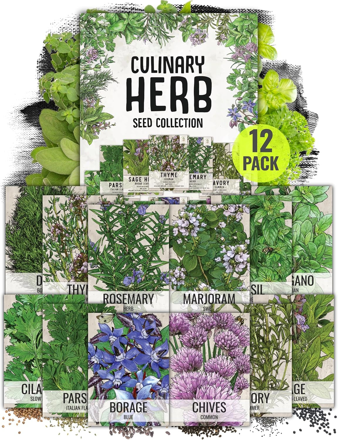 Herb Seeds Variety  12 Heirloom Packets