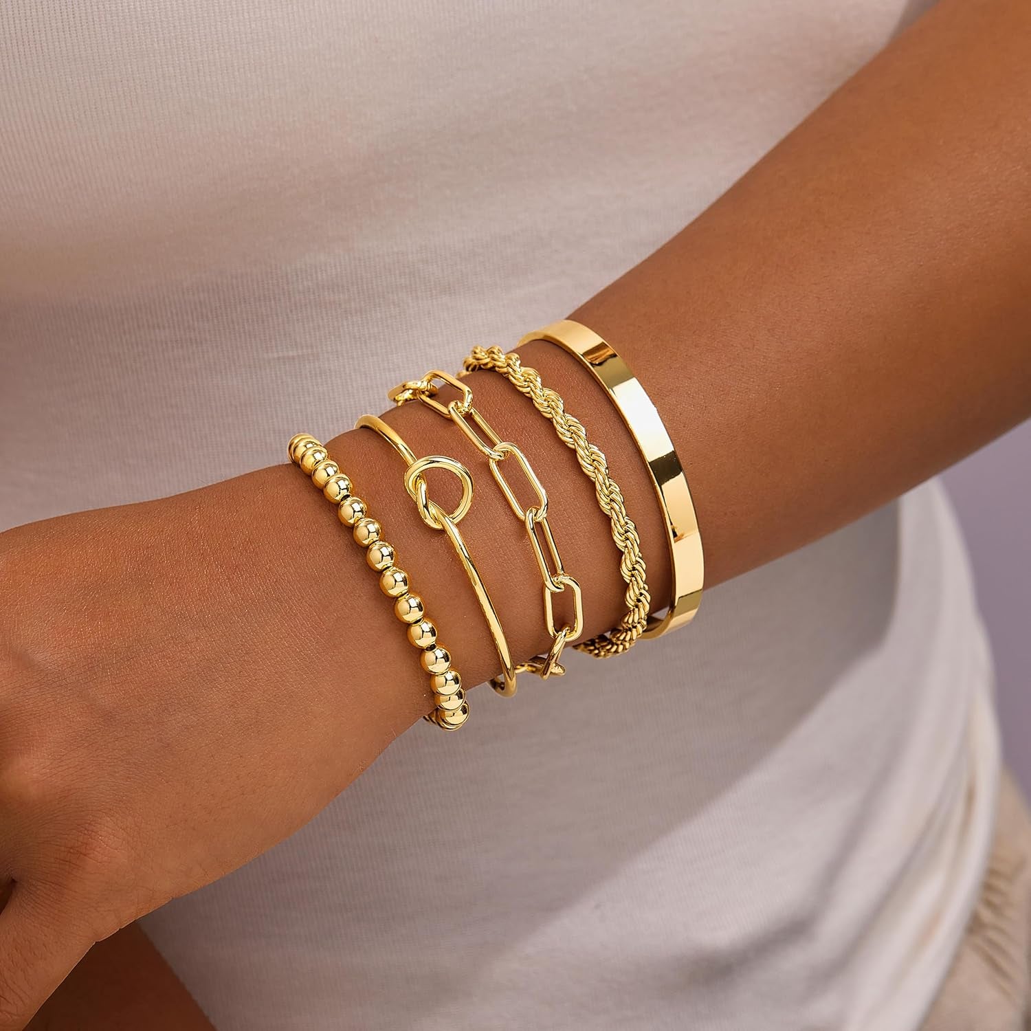 14K Gold Plated Chunky Cuff Bracelet Set