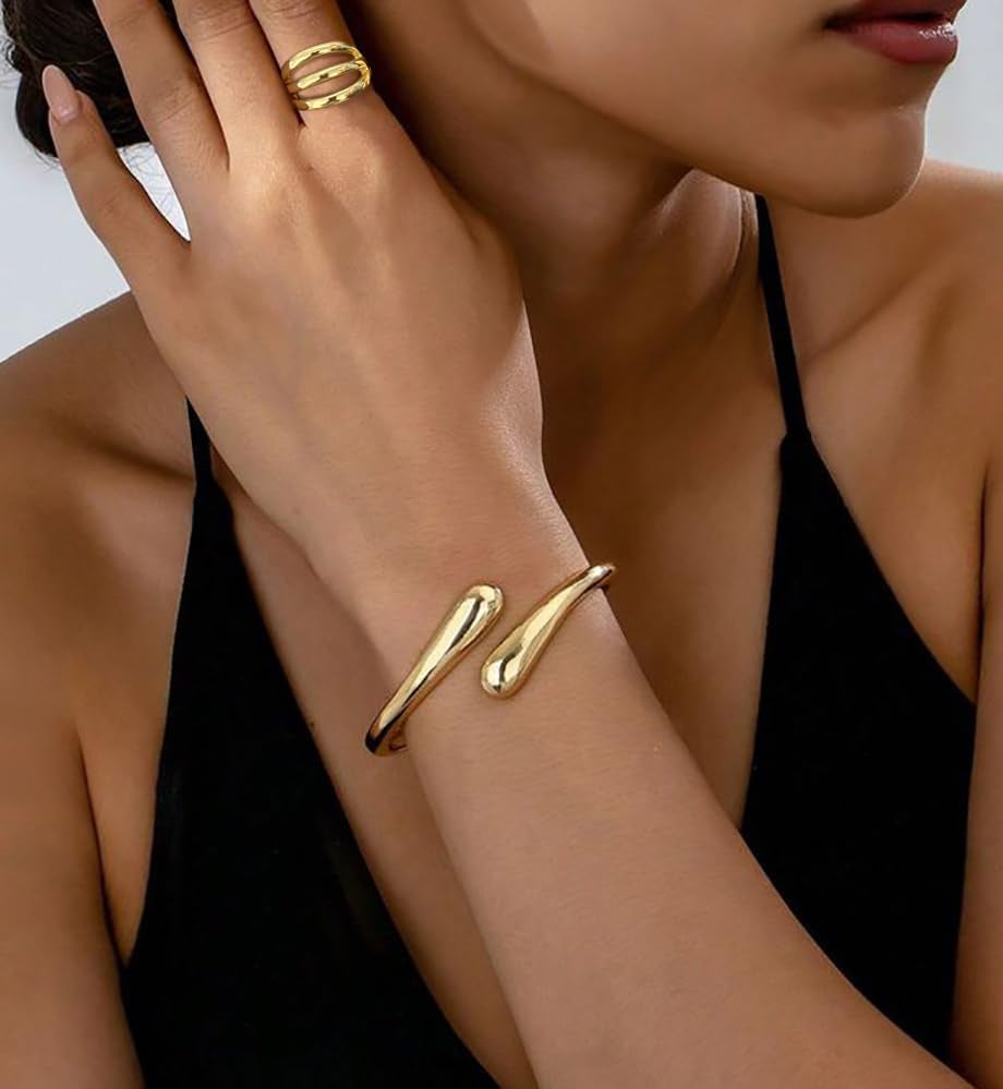 Chunky 14K Gold Plated Bangle Bracelet