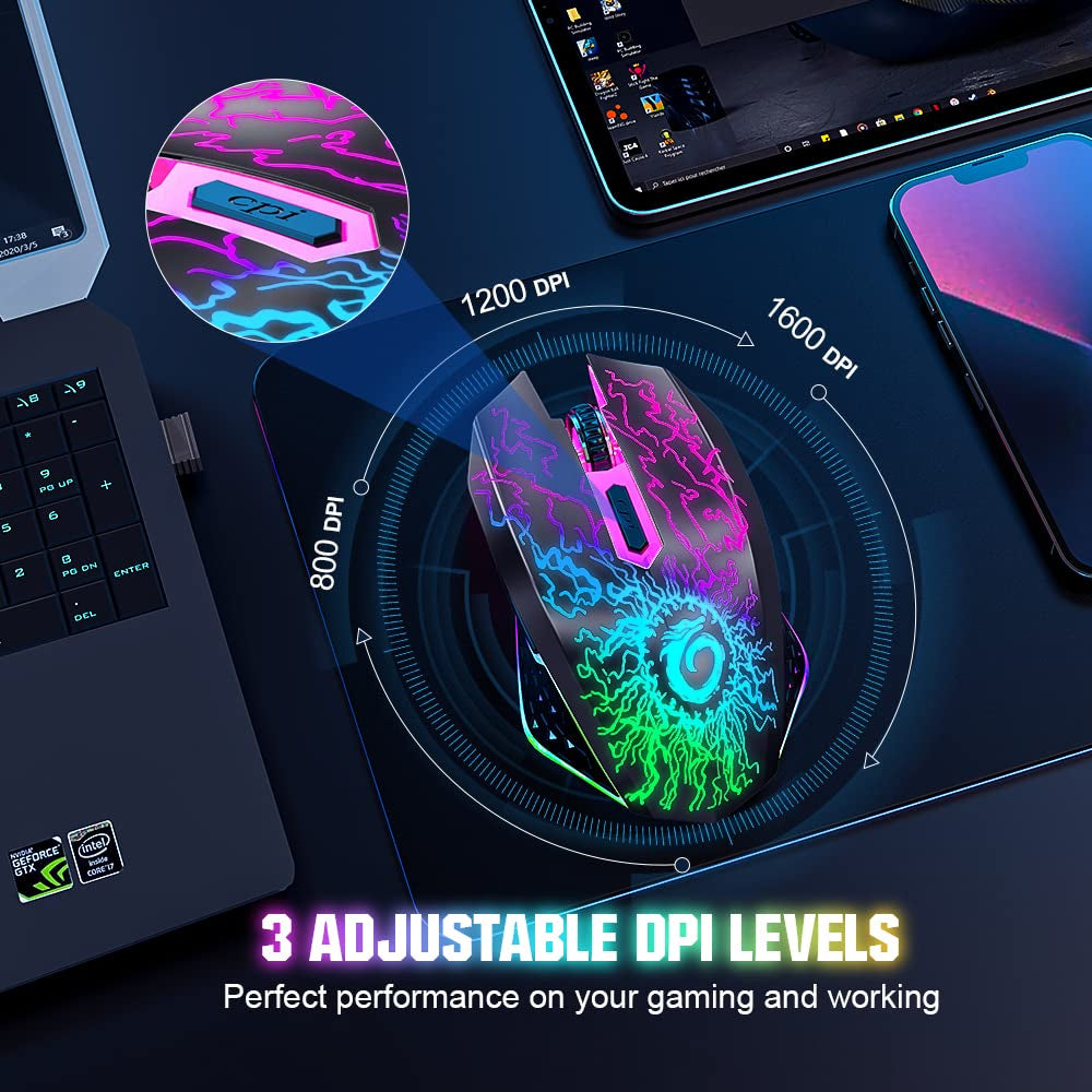Wireless Gaming Mouse Rechargeable LED