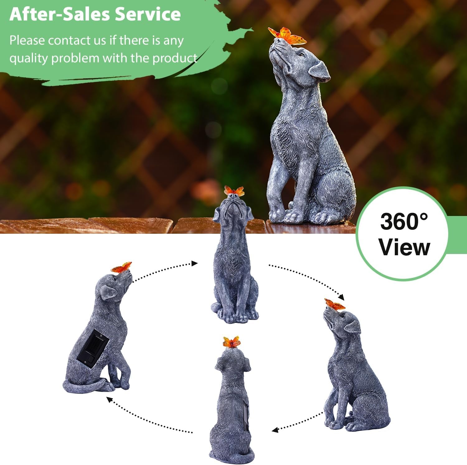 Solar Dog Statue with Butterfly Decor