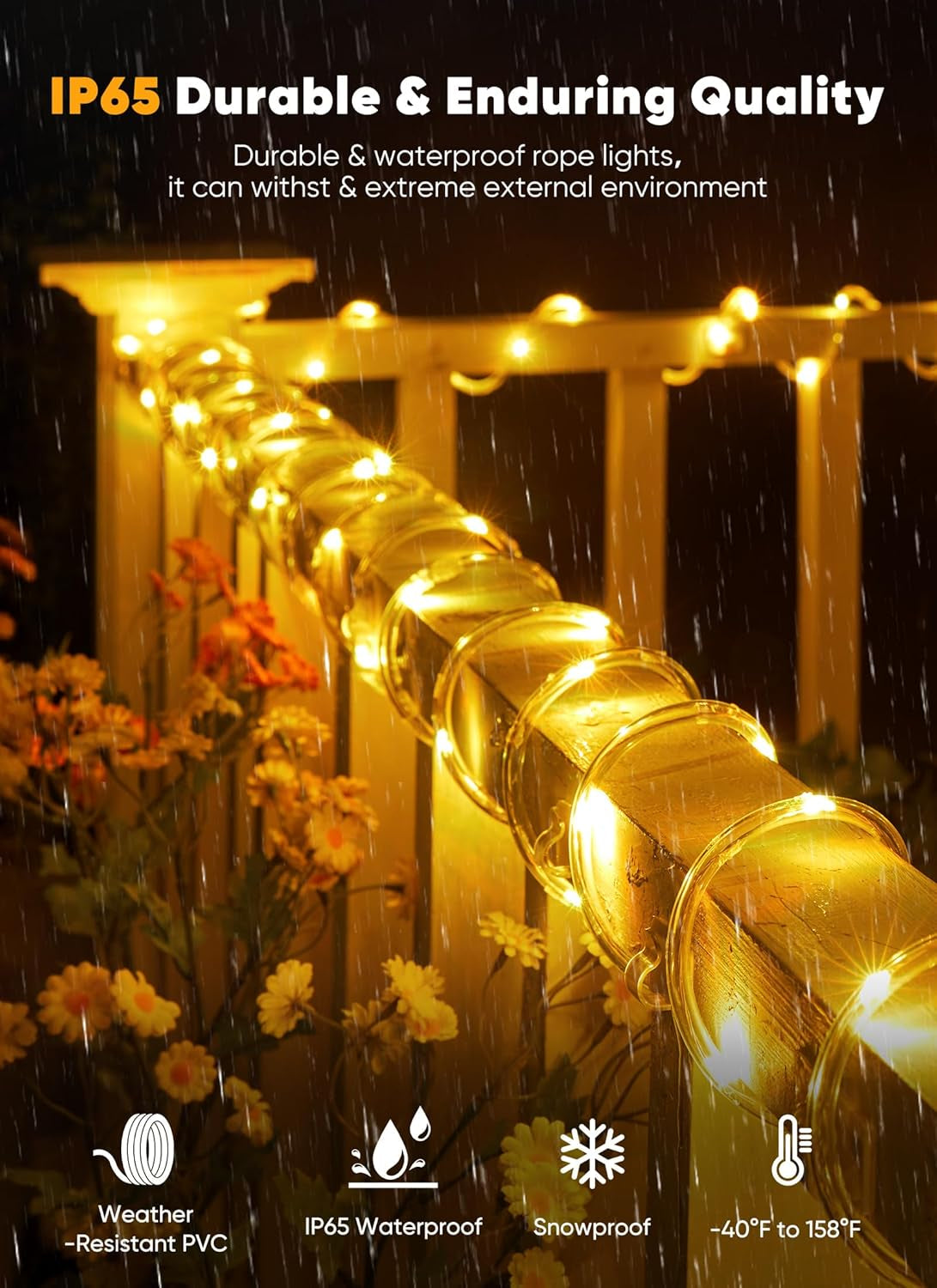 39FT Solar Rope Lights 100LED Warm White
