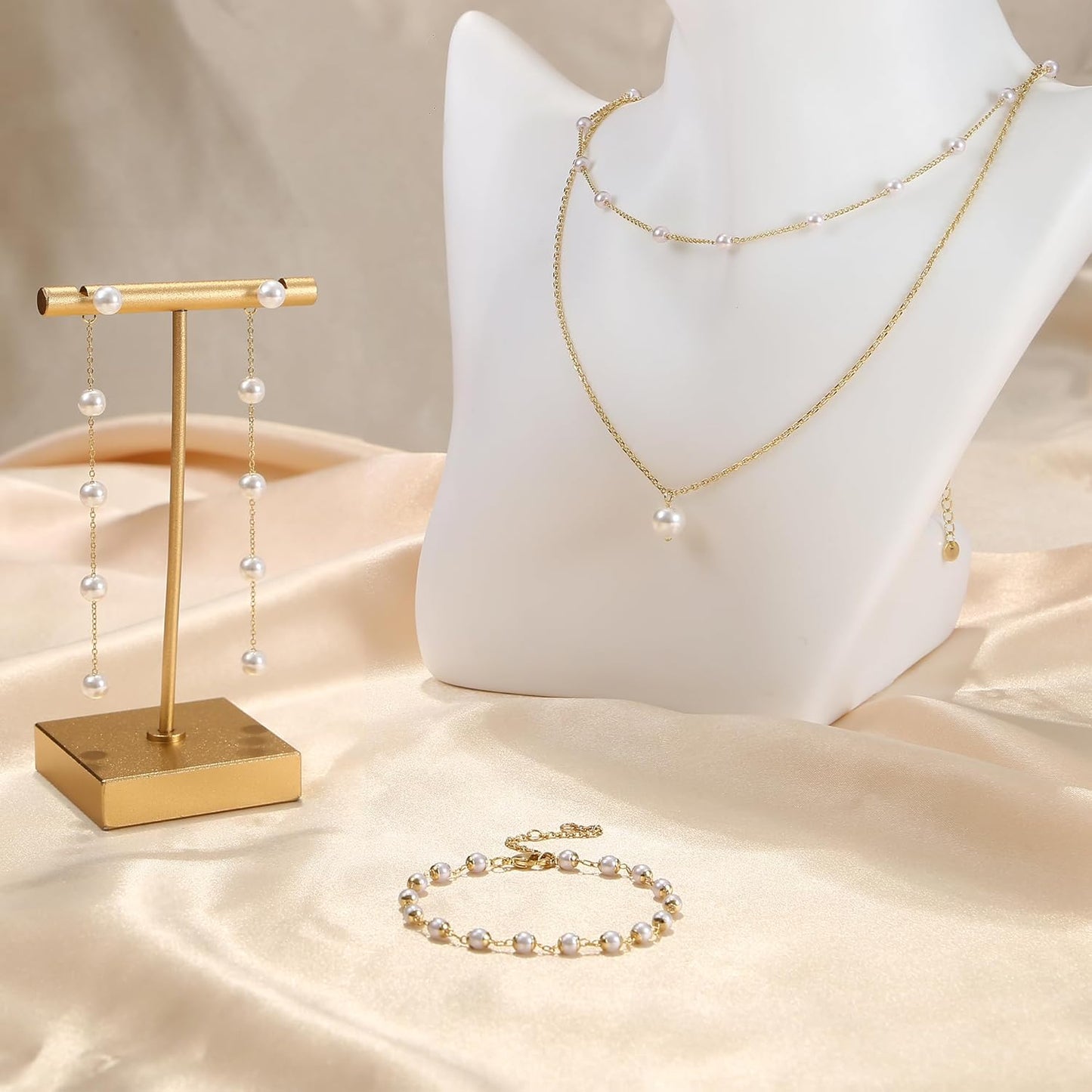 14K Gold Plated Pearl Necklace Set