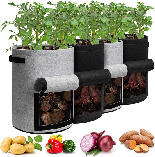 4-Pack 10 Gallon Potato Grow Bags Flap