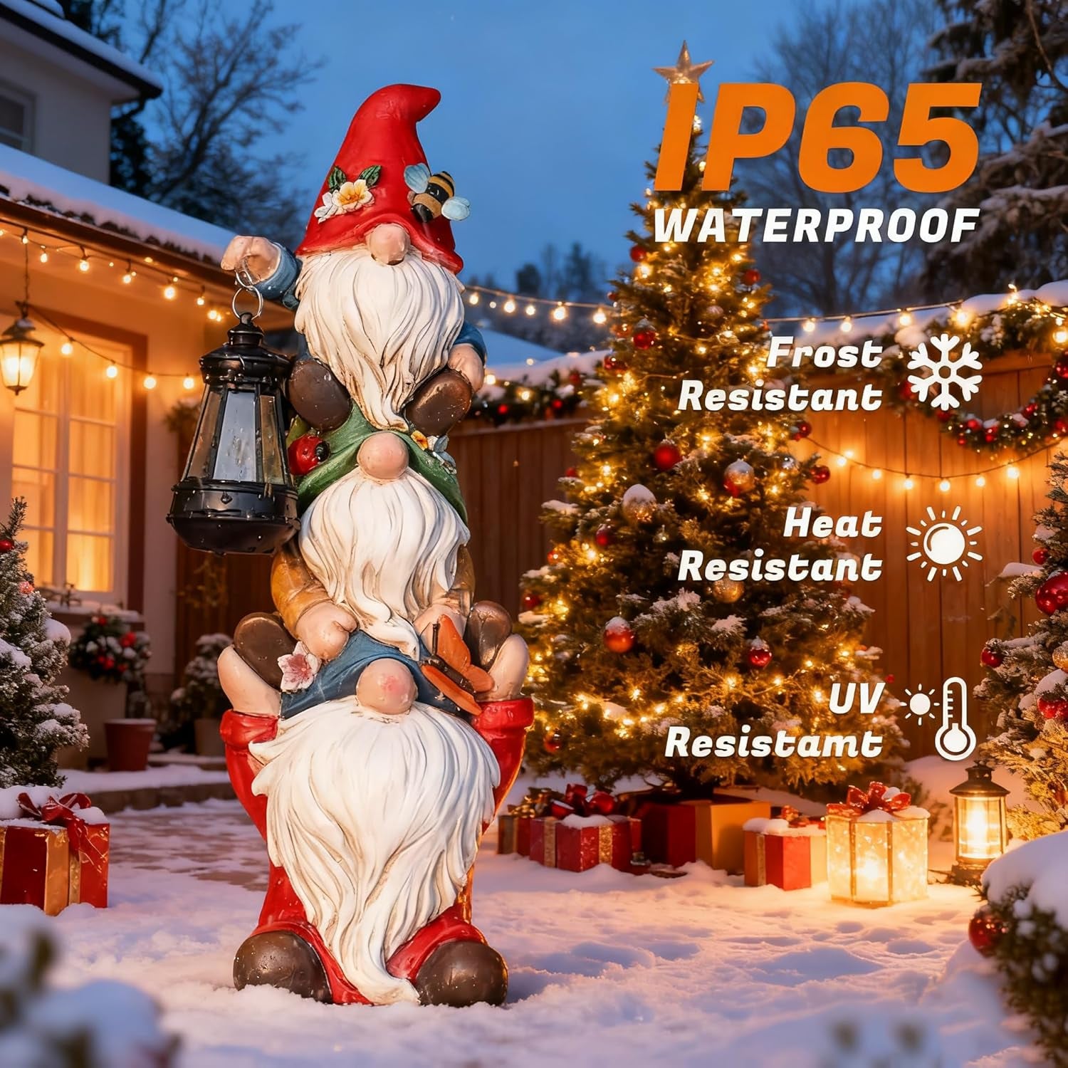 Solar Christmas Gnome Garden Statue 12