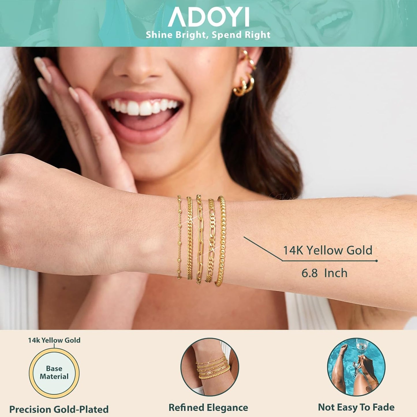 14K Gold Plated Stackable Bracelets Set