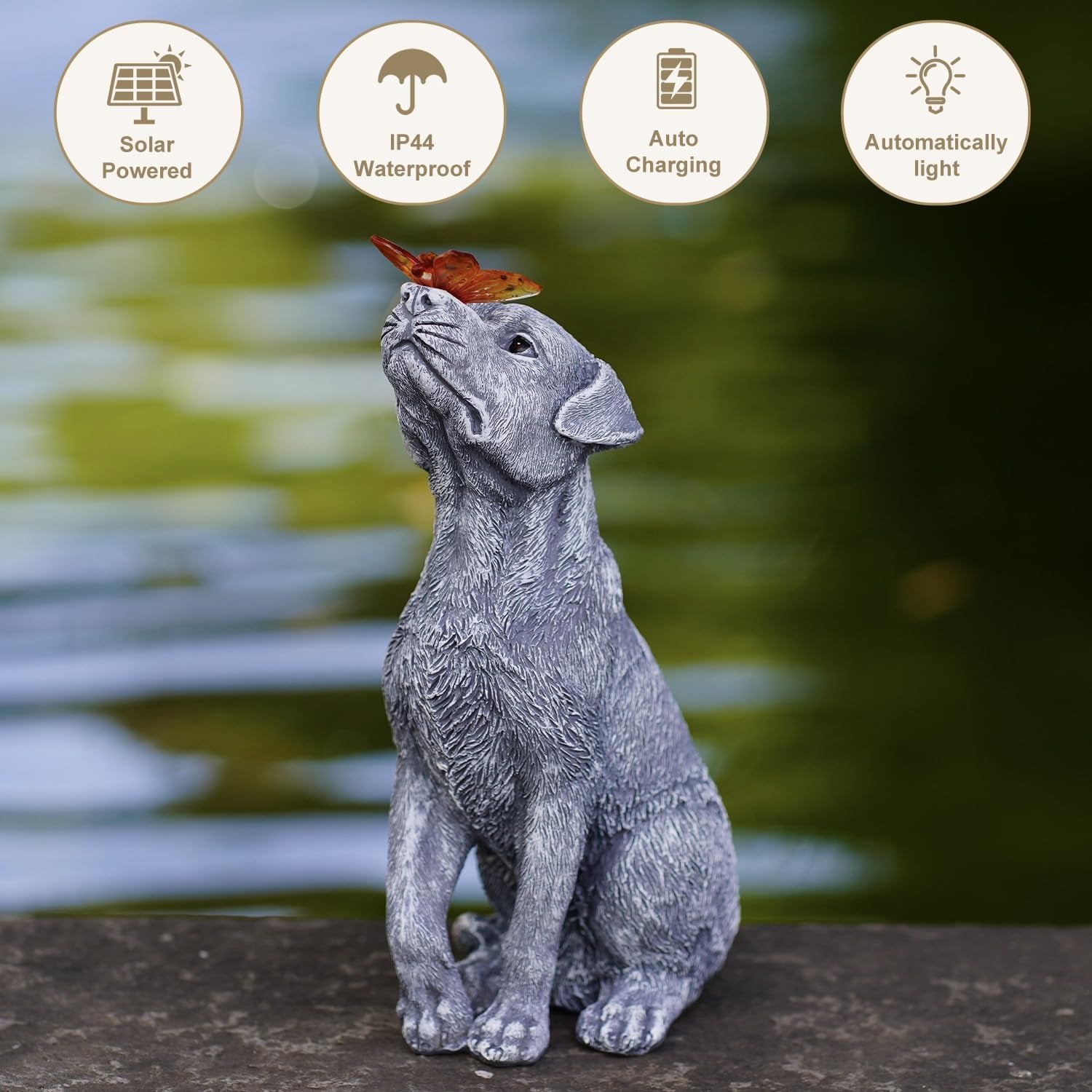 Dog Garden Statue with Butterfly Decor