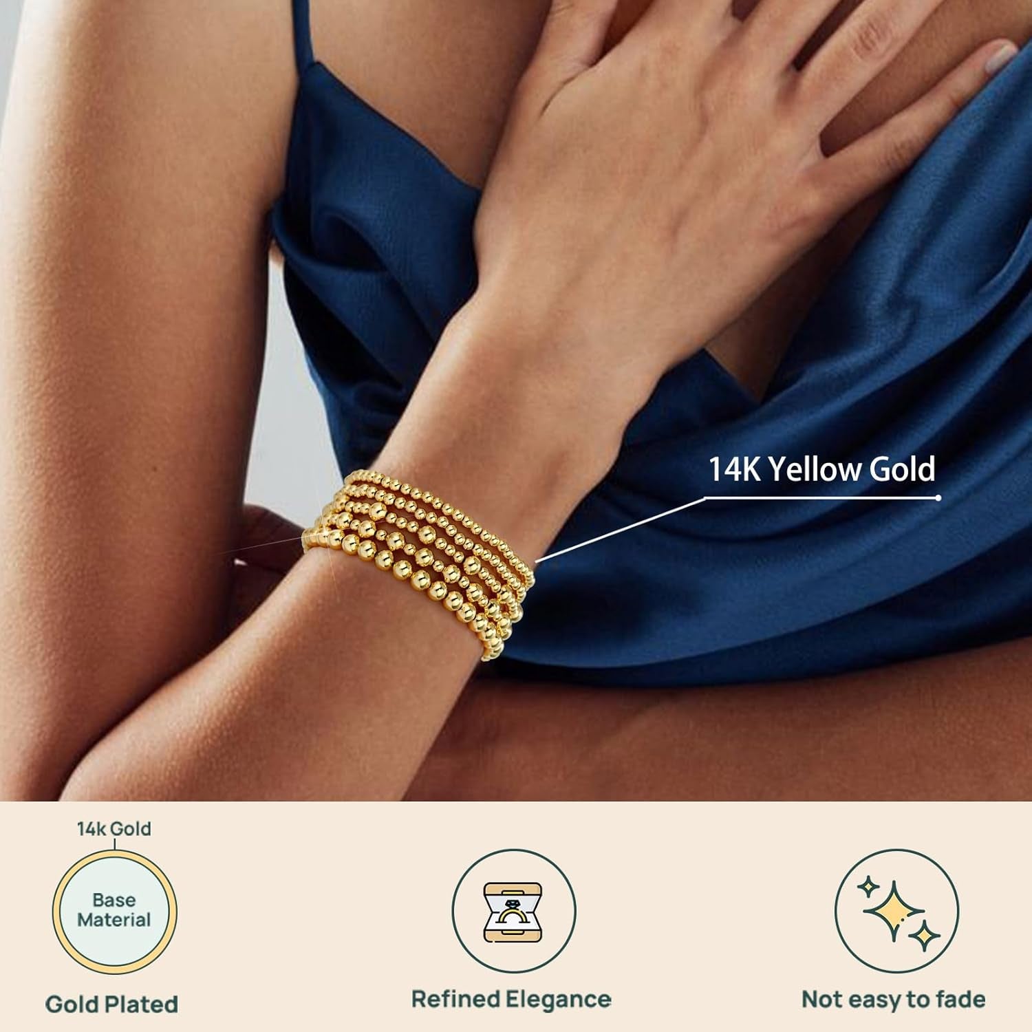 14K Gold Plated Beaded Bracelets Set