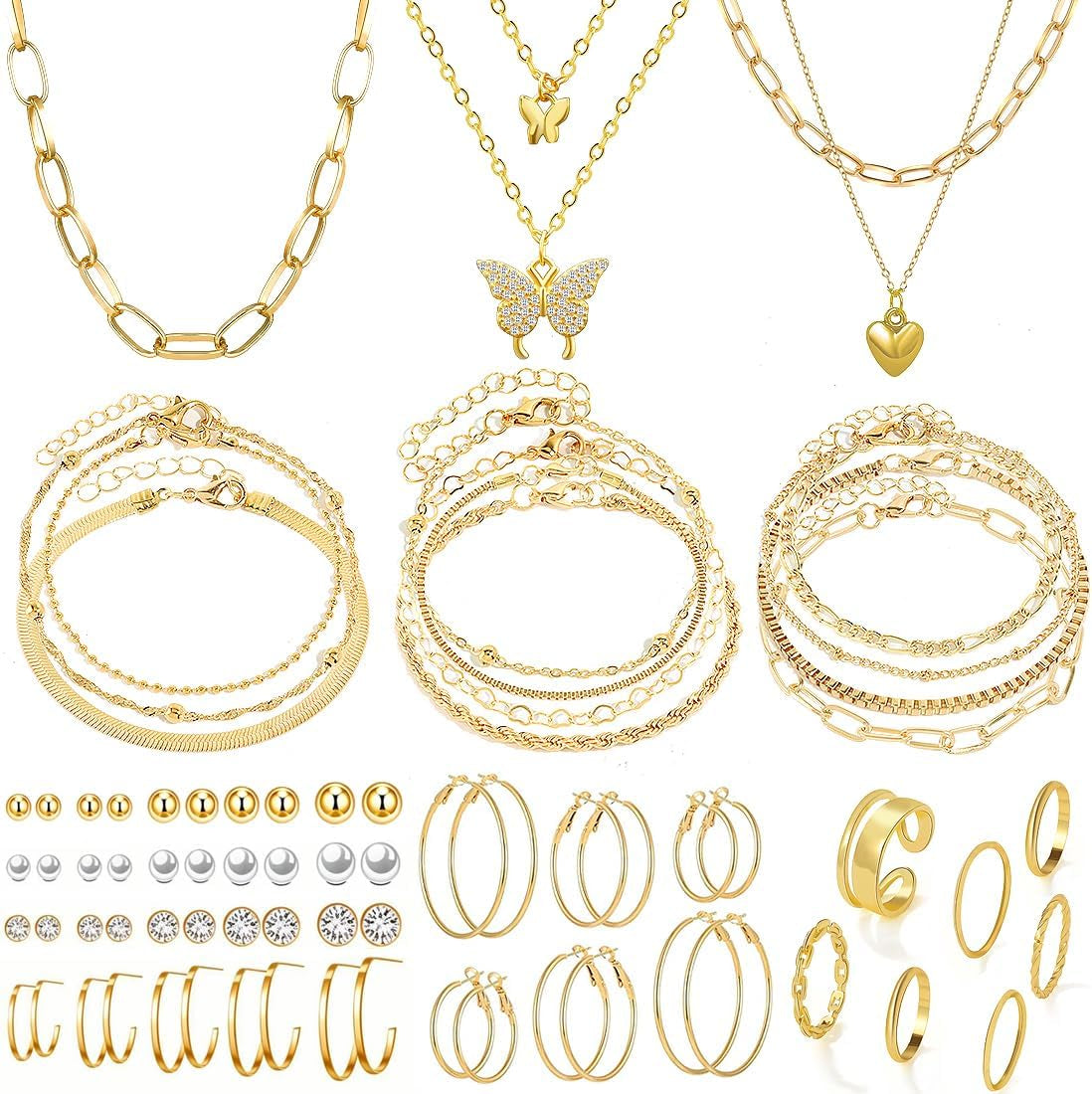 47Pcs Gold Jewelry Set for Women