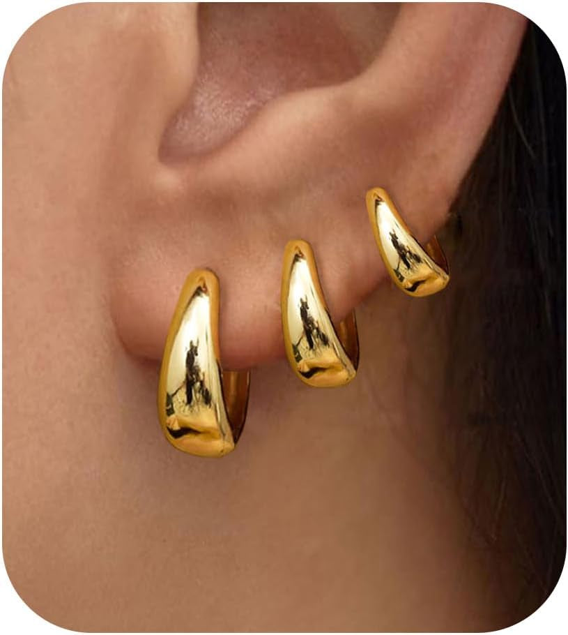 3Pairs Gold Hoop Earrings Set for Women