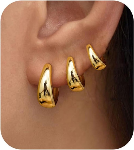 3Pairs Gold Hoop Earrings Set for Women