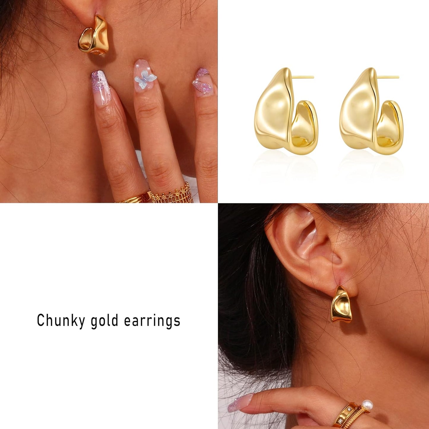 Chunky 14K Gold Plated Stud Earrings