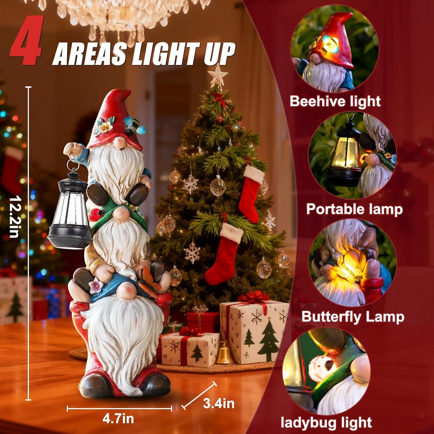 Solar Christmas Gnome Garden Statue 12