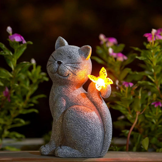 Cat Garden Statue with Butterfly Decor