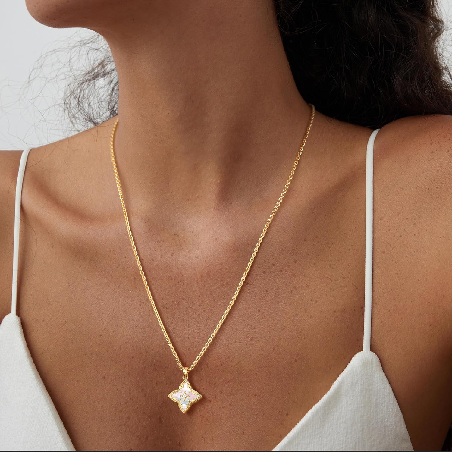 Gold Clover Pendant Necklace for Women