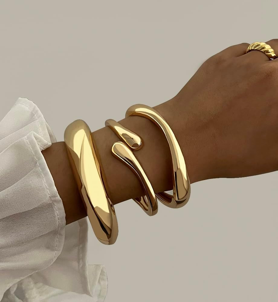 Chunky 14K Gold Plated Bangle Bracelet