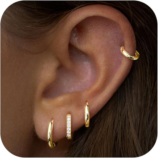 Small Gold Huggie Earrings Set Women Men