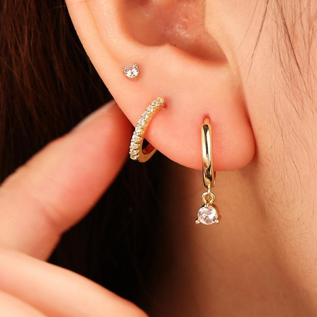 3 Pairs 14K Gold Plated Hoop Earrings