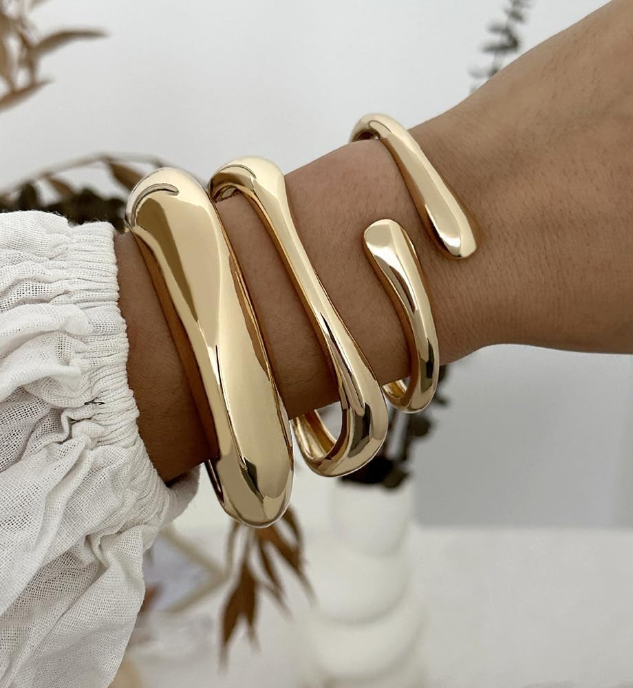 Chunky 14K Gold Plated Bangle Bracelet