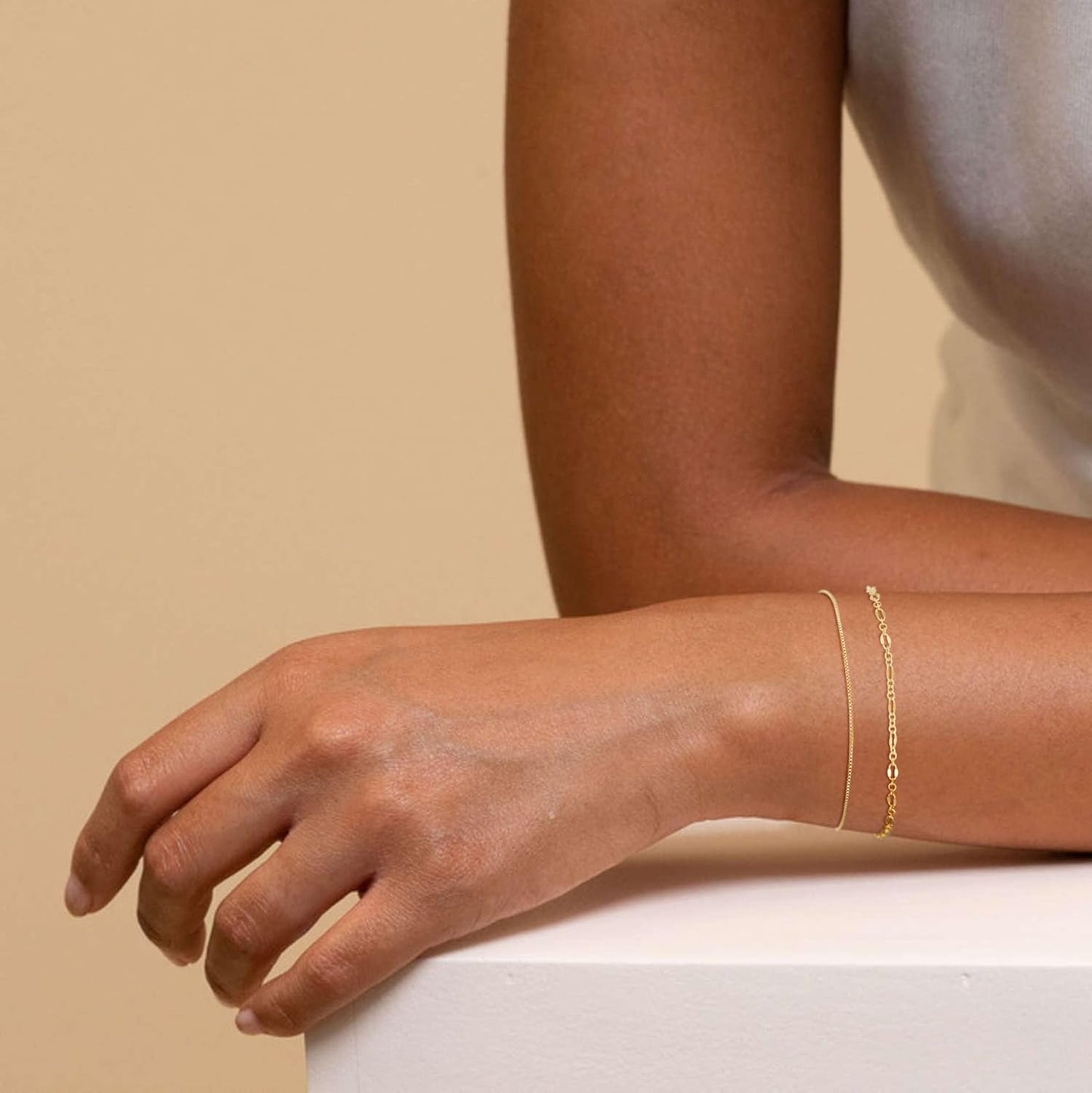 14K Gold Plated Beaded Chain Bracelet