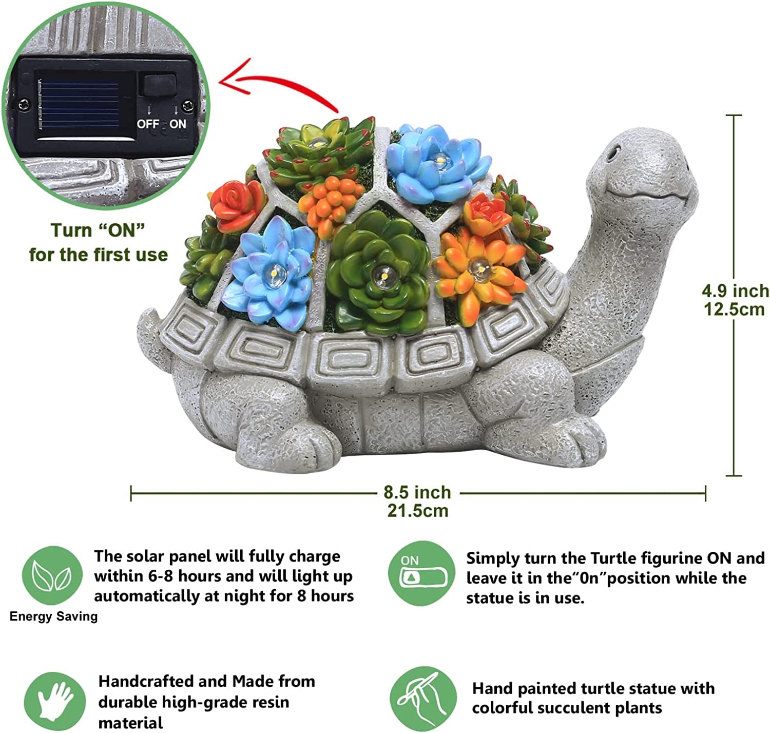 Solar Turtle Garden Statue Succulent