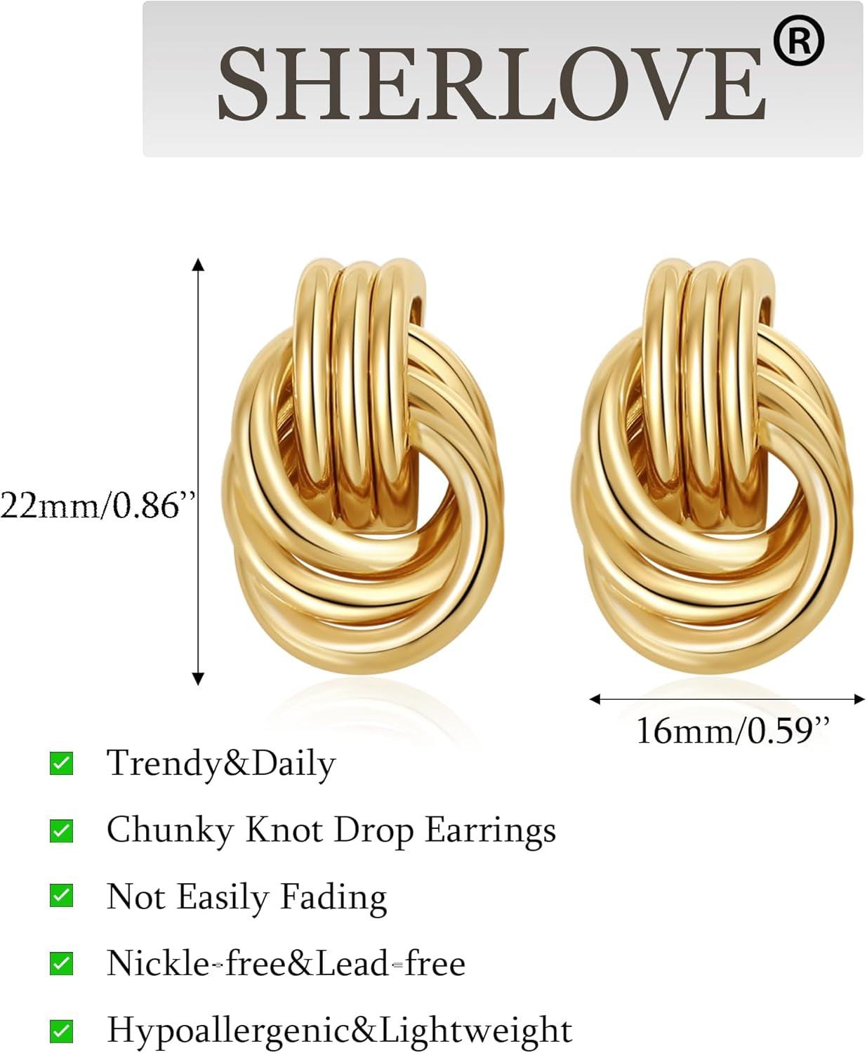 Trendy Gold Plated Knot Dangle Earrings