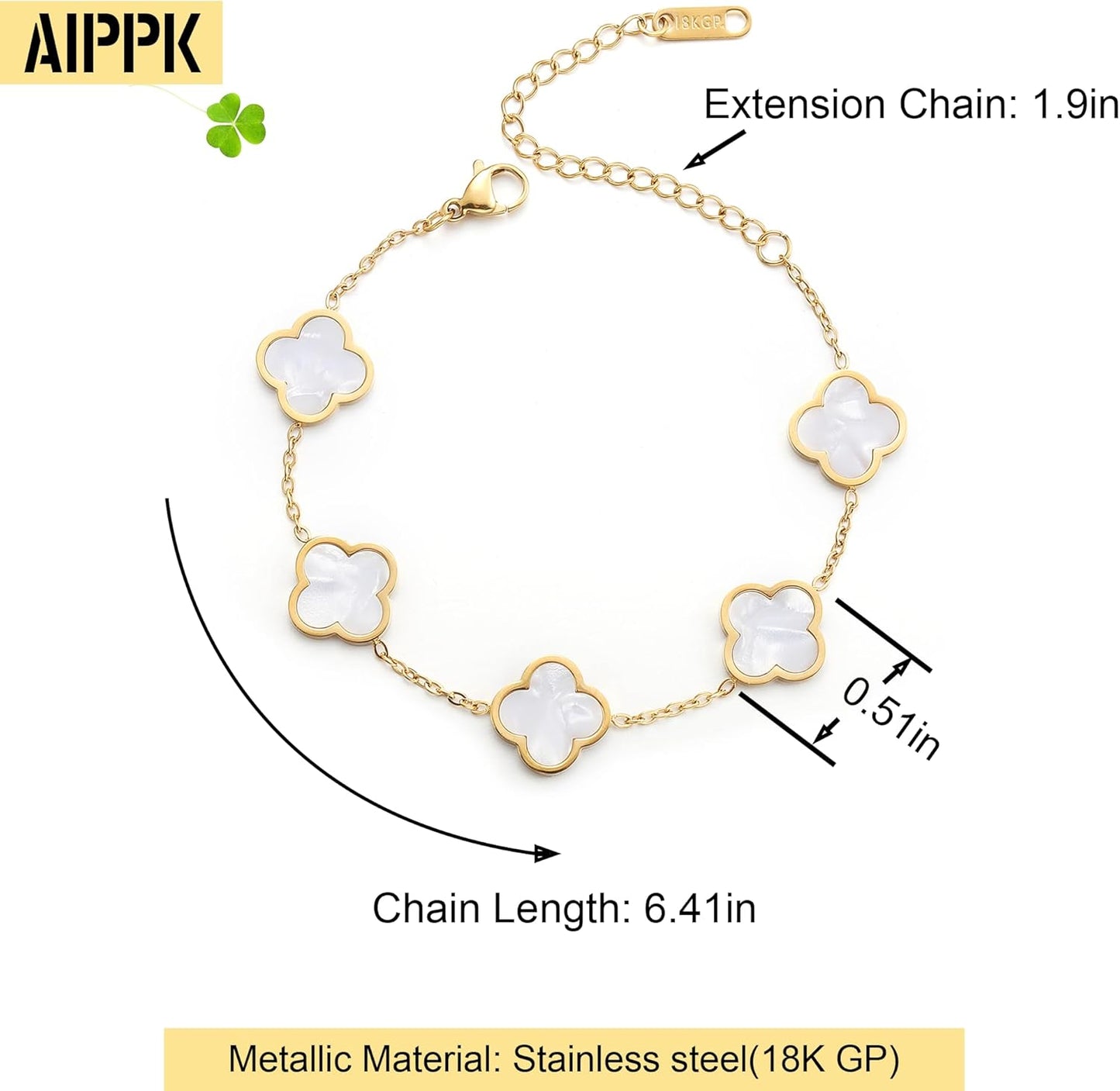 18K Gold Plated Clover Link Bracelet