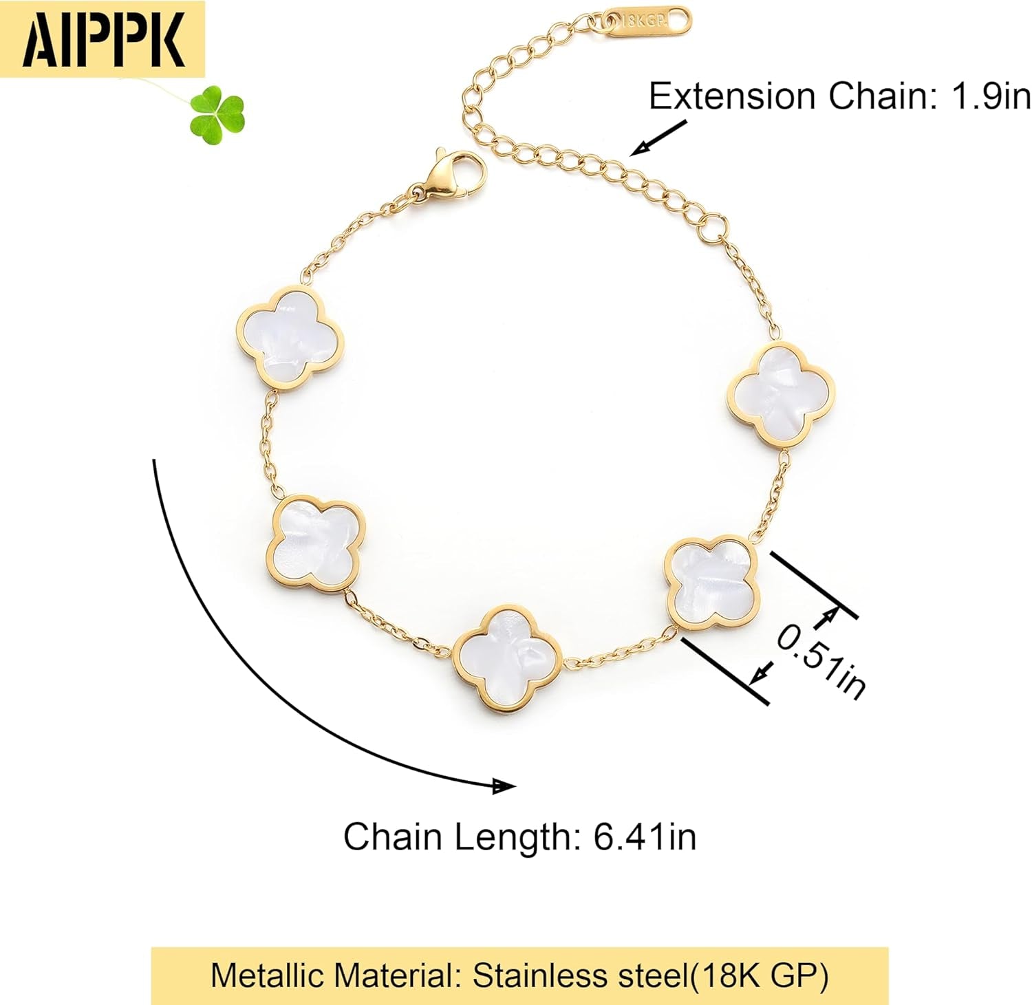 18K Gold Plated Clover Link Bracelet